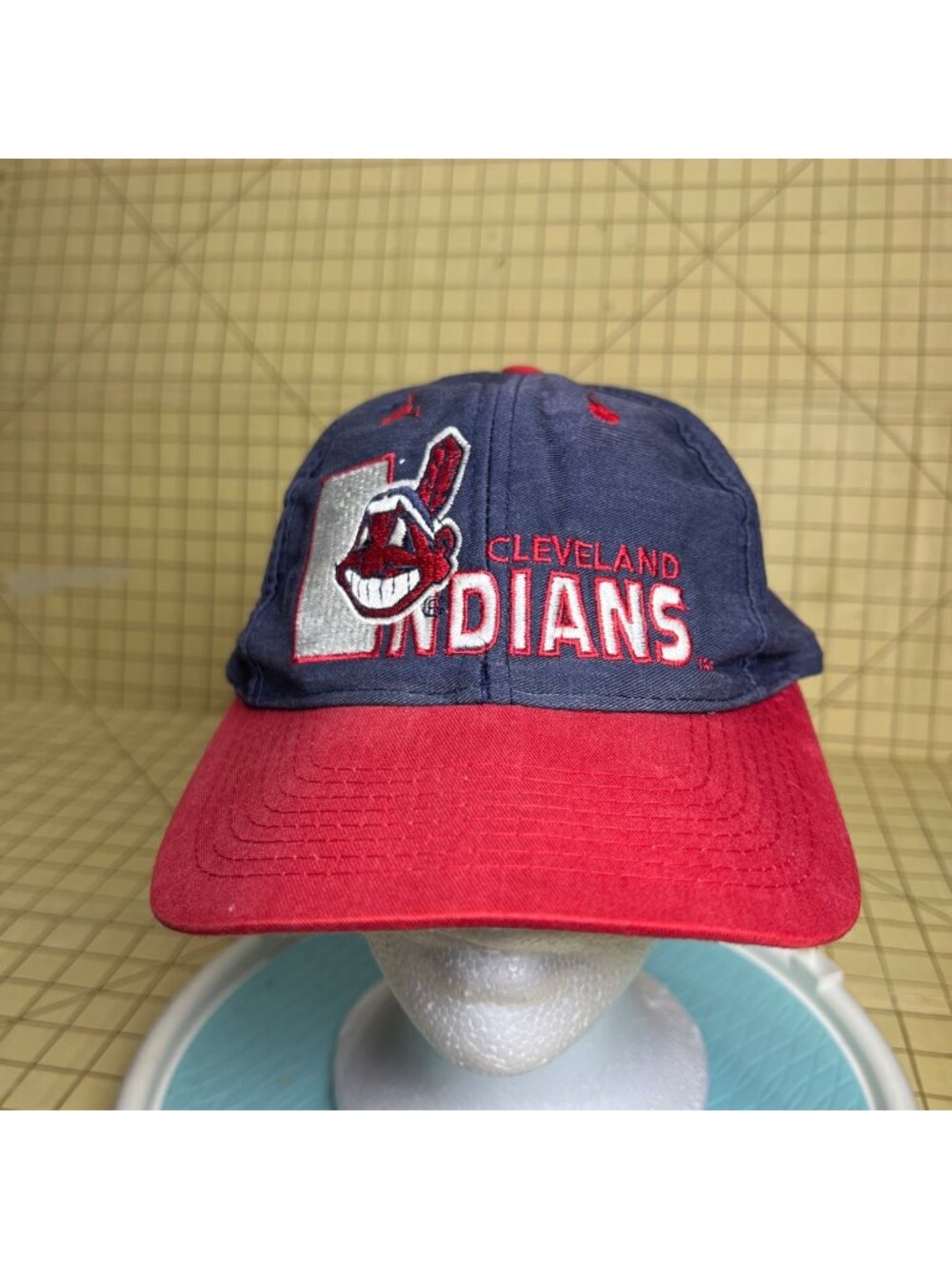 Vintage Cleveland Indians Snapback Hat Navy & Red Embroidered Chief Wahoo Logo A